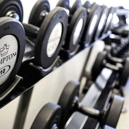 Hampton Gel-Grip Urethane 10 Pair Black Dumbbells (5-50 in 5 lb increments) Club Packs Set