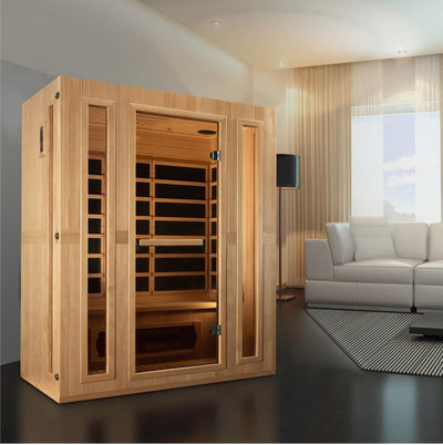 Golden Designs  Maxxus 3-Person Corner Low EMF (Under 8MG) FAR Infrared Sauna (Canadian Hemlock)