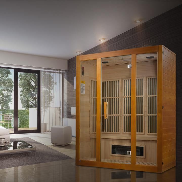 Golden Designs Maxxus 3-Person Corner Low EMF (Under 8MG) FAR Infrared Sauna (Canadian Hemlock)