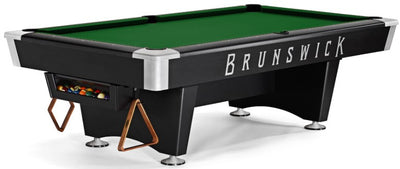 Brunswick Black Wolf Pro Pool Table shown with Optional Decal and Gully Return