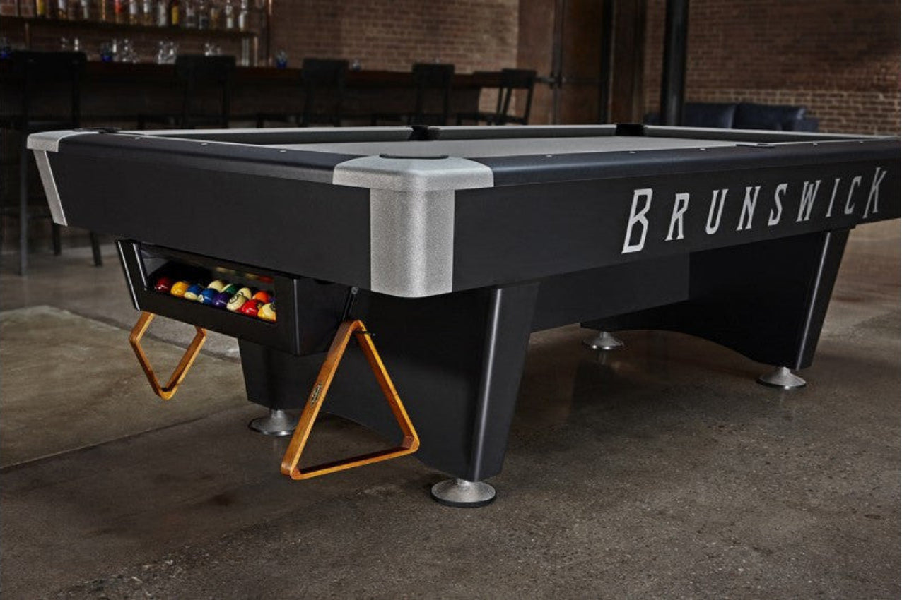 Brunswick Black Wolf Pro Pool Table shown with Optional Gully Return and Decal
