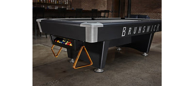 Brunswick Black Wolf Pro Pool Table shown with Optional Gully Return and Decal