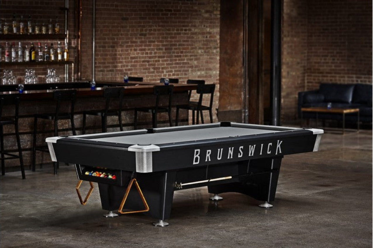 Brunswick Black Wolf Pro Pool Table shown with Optional Gully Return and Decal