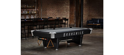 Brunswick Black Wolf Pro Pool Table shown with Optional Gully Return and Decal