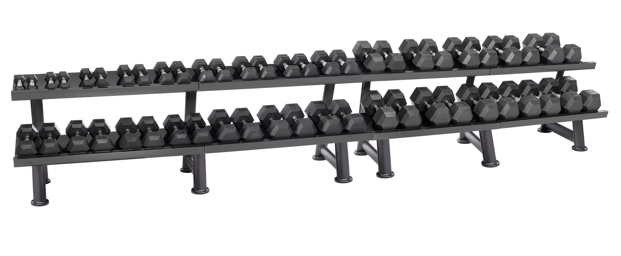 Hampton Urethane Dura-Bell 26 Pair Horizontal Racking Dumbbell Set (2.5 - 100 lbs in 2.5 & 5 lb increments) with two 2T-FLT Rack