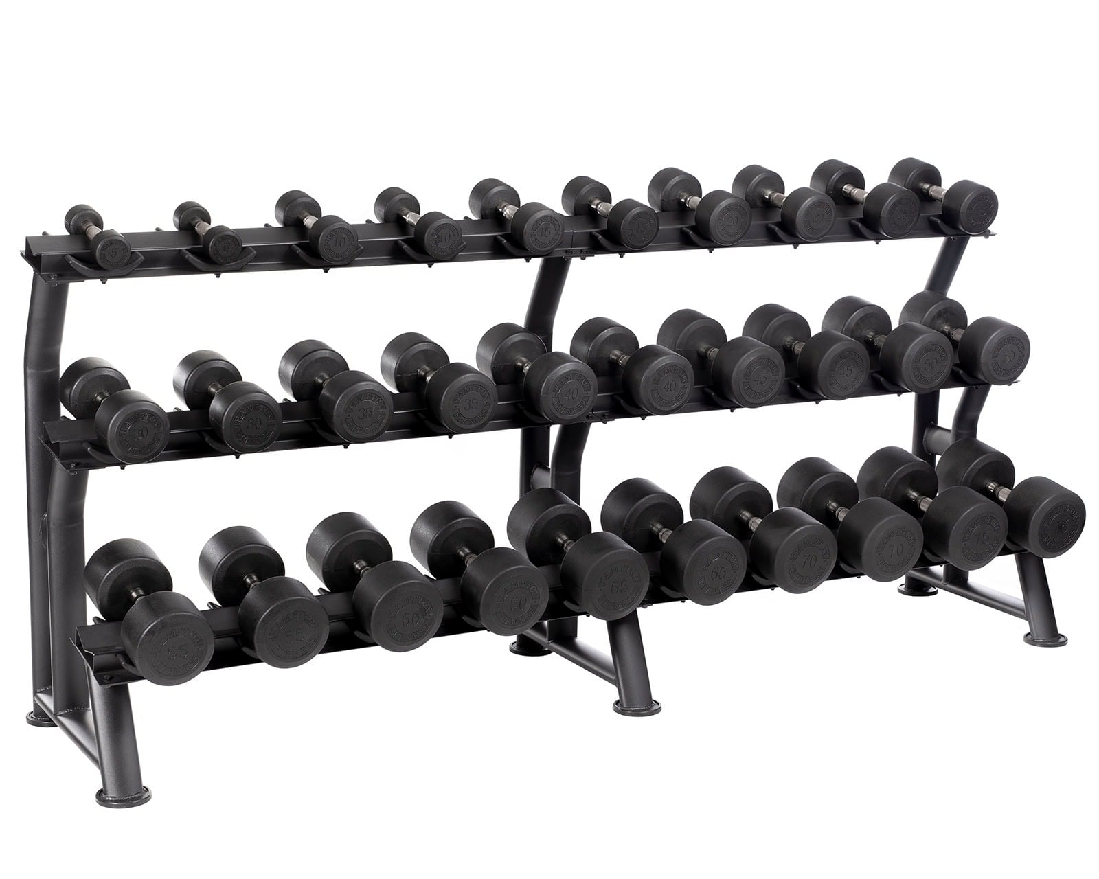 Hampton Dura-Pro 15 Pair Dumbbell Set (5-75 lb in 5 lb increments) with Horizontal Racking Club Pack