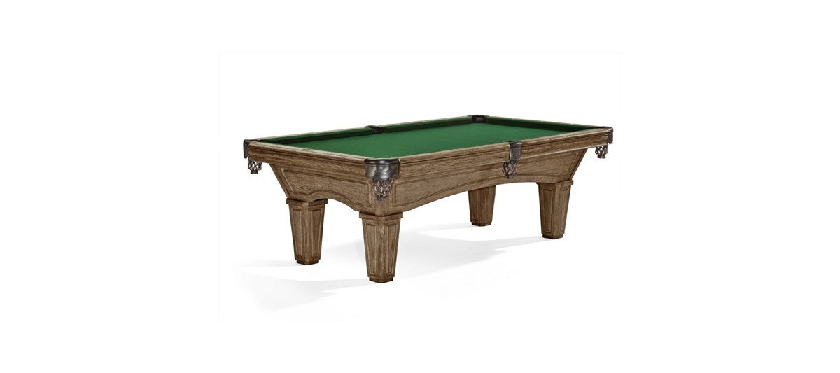 Brunswick 8 ft. Glenwood Pool Table Shown in Rustic Dark Brown with Tapered Legs and Shield Pockets