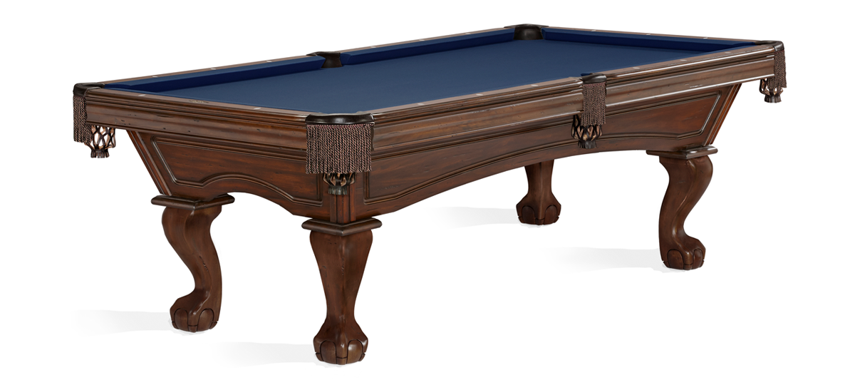 Brunswick 8 ft. Glenwood Pool table in Tuscana with Ball & Claw Legs with Fringe Pockets