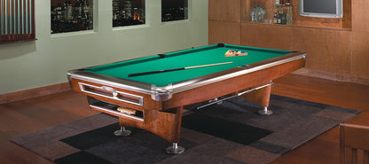 Brunswick Gold Crown VI Pool Table Shown in Mahogany  and Optional Gully Return