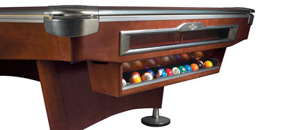Brunswick Gold Crown VI Pool Table Shown in Mahogany and Optional Gully Return