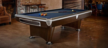Brunswick 8 ft. Gold Crown VI Pool Table Shown in Skyline Walnut/Espresso with Nickel Trim